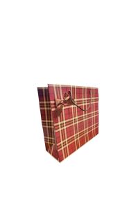 Karton Çanta Kırmızı Ekoseli 20x15x9 cm 12'li