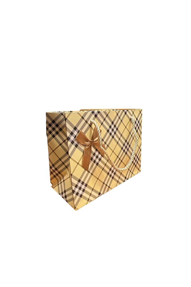 Karton Çanta Sarı Ekoseli 20x15x9 cm 12'li