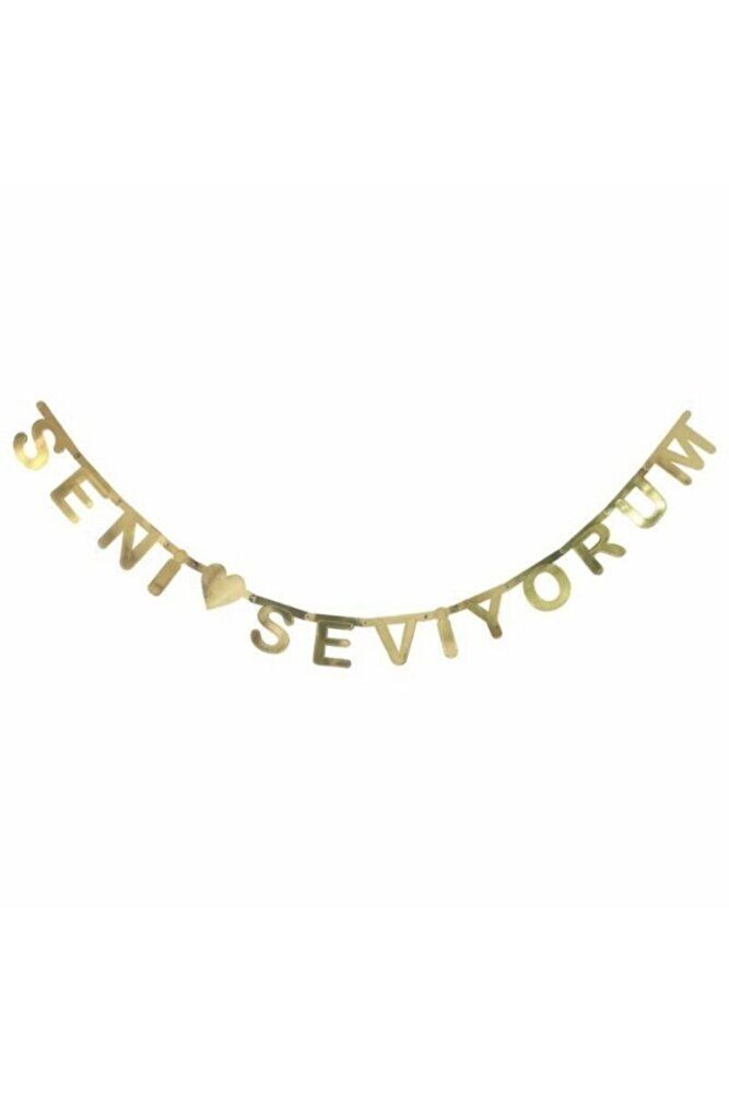 Seni Seviyorum Metalik Gold Banner
