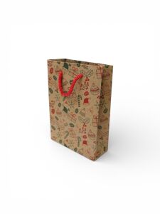 KRAFT KARTON ÇANTA YILBAŞI DESENLİ 12x17 CM