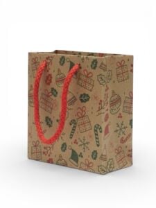 KRAFT KARTON ÇANTA YILBAŞI DESENLİ 25X35 CM