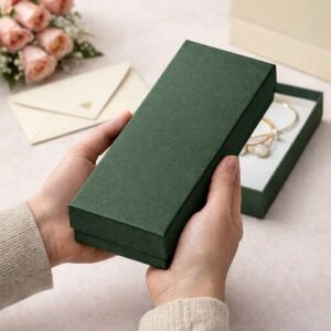 Lüks Kapaklı Hediye Kutusu 21x8x3 cm Yeşil Düz