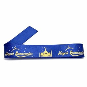 Hayırlı Ramazanlar Yazılı Paketleme Kurdelesi 2.5cmx5mt Lacivert Altın Varaklı