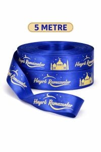 Hayırlı Ramazanlar Yazılı Paketleme Kurdelesi 2.5cmx5mt Lacivert Altın Varaklı