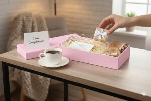 Lüks Kapaklı Hediye Kutusu 21x8x3 cm Pembe Düz