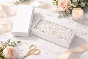 Lüks Kapaklı Hediye Kutusu 21x8x3 cm Beyaz Düz