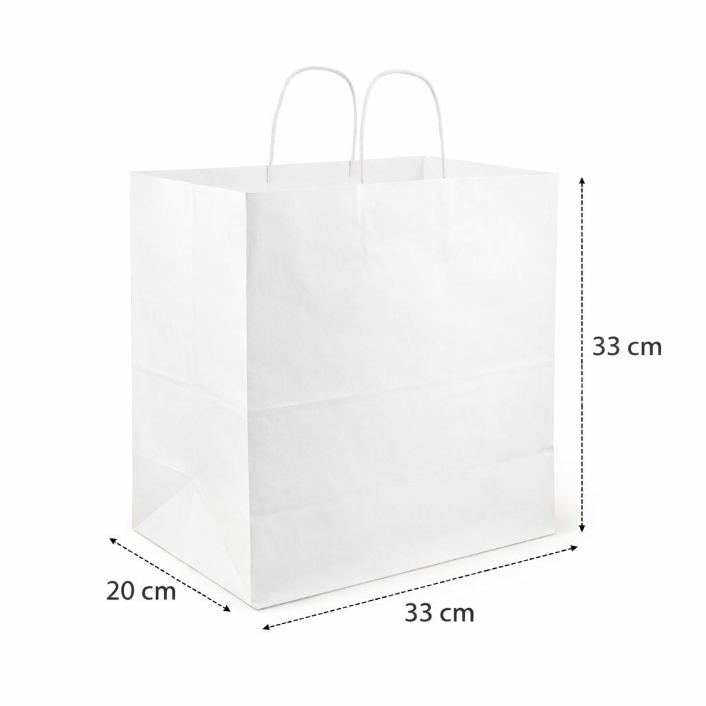 Büküm Saplı Beyaz Kağıt Çanta 33x20x33 cm (25'li)