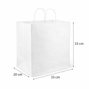 Büküm Saplı Beyaz Kağıt Çanta 33x20x33 cm (25'li)